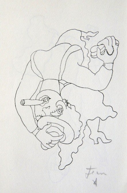 Jean COCTEAU, Signed Print 1958: Signed Print by Jean Cocteau. Hand signed by Cocteau in pencil. From a signed VIP book, special edition published in 1958. Size: 9.45 x 6.3 inches (24 x 16 cm), printed on the back.