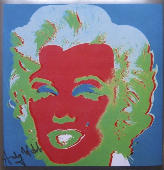 ANDY WARHOL, Signed Print Marilyn Monroe, 1982: Andy WARHOL, "Marilyn Monroe", signed Print. From a signed VIP-catalog from 1982. Hand signed by Andy Warhol in silver pen. Size: 9 x 9 in (23 x 23 cm).