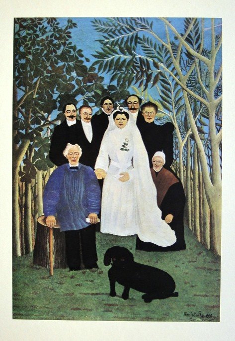 Henri ROUSSEAU, special Print Une Noce a la Campagne: Beautiful Print " Une Noce a la Campagne " by Henry Rousseau. From the special VIP book ÒLe Douanier" from Philippe Soupault. Signed in the plate. Print is glued on a base. Edition: D'Art Albert Skir