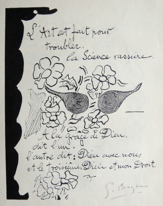 Georges Braque, original signed Lithograph, 1967: Original Lithograph by Georges Braque. Hand signed by Georges Braque in pencil. From a signed VIP book, published in 1967. Editeur: Galerie Maeght, Paris. Size: 12.2 x 8.66 inches (31 x 22 cm), page n