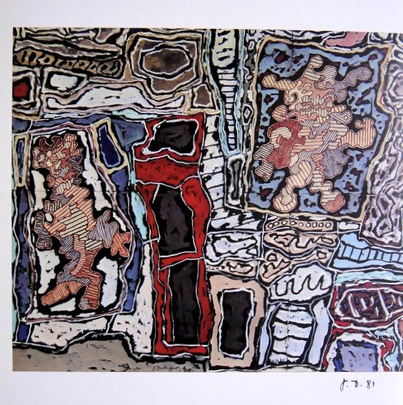 Jean Dubuffet, signed Print 1981: Signed Print by Jean DUBUFFET. From a signed VIP book, published in 1981. Hand signed by Dubuffet in black pen. Editeur: Fernand Mourlot, Paris. Size: 11.42 x 9.45 inches (29 x 24 cm), printed on the 