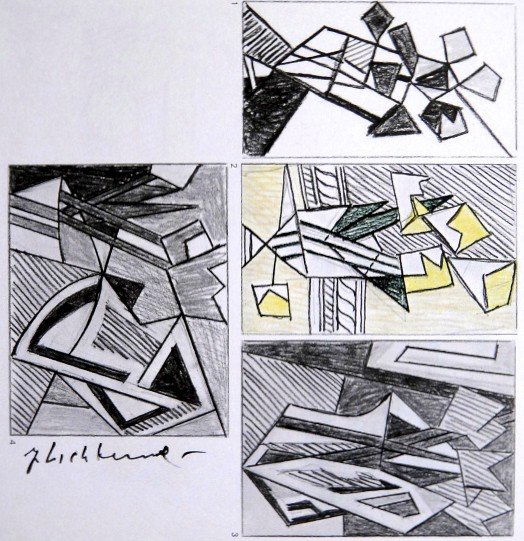 Roy LICHTENSTEIN, signed Print, Still life, 1975: Roy LICHTENSTEIN, "Still life" signed Print. From a signed VIP book from 1975. Hand signed by Roy Lichtenstein in black pen. Prov: E.P.C.B. departement des arts plastiques. Size: 7.48 x 7.68 inches (1