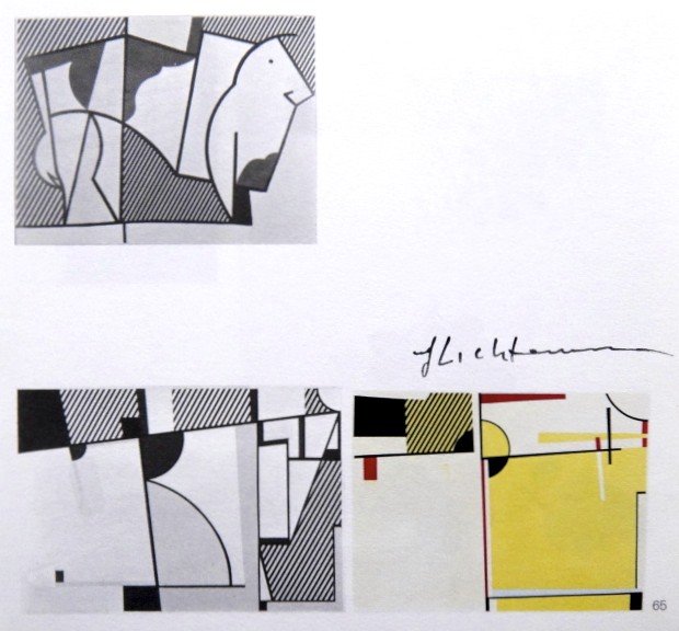 Roy LICHTENSTEIN, signed Print, Still life, 1975: Roy LICHTENSTEIN, "Still life" signed Print. From a signed VIP book from 1975. Hand signed by Roy Lichtenstein in black pen. Prov: E.P.C.B. departement des arts plastiques. Size: 7.87 x 7.87 inches (2