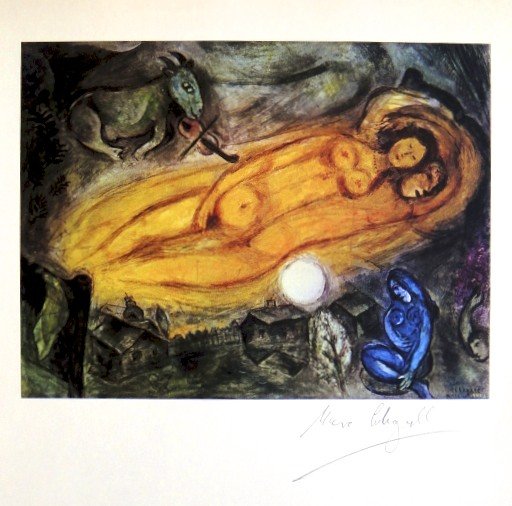 Marc CHAGALL, Heliolitho 1957: Marc CHAGALL, signed Heliolitho, 1957. Hand signed by Marc CHAGALL in pencil. From a signed VIP book, published in 1957. Editeur: Fernand Murlot, Paris, par Jacques Lassaigne. Size: 9.06 x 7.48 inches