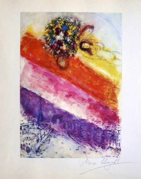 Marc CHAGALL, Heliolitho 1957: Marc CHAGALL, signed Heliolitho, 1957. Hand signed by Marc CHAGALL in pencil. From a signed VIP book, published in 1957. Editeur: Fernand Murlot, Paris, par Jacques Lassaigne. Size: 9.06 x 7.48 inches