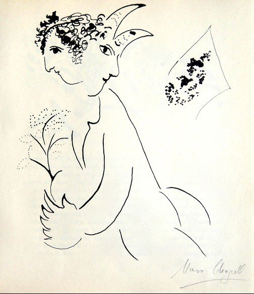 Marc CHAGALL, Heliolitho 1957: Marc CHAGALL, signed Heliolitho, 1957. Hand signed by Marc CHAGALL in pencil. From a signed VIP book, published in 1957. Editeur: Fernand Murlot, Paris, par Jacques Lassaigne. Size: 9.06 x 7.48 inches