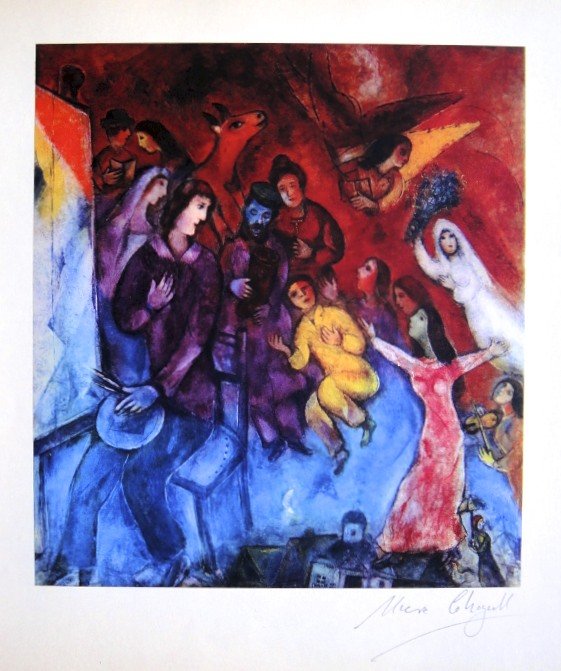 Marc CHAGALL, Heliolitho 1957: Marc CHAGALL, signed Heliolitho, 1957. Hand signed by Marc CHAGALL in pencil. From a signed VIP book, published in 1957. Editeur: Fernand Murlot, Paris, par Jacques Lassaigne. Size: 9.06 x 7.48 inches