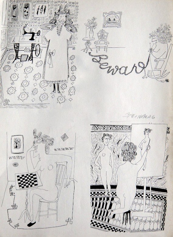 Saul STEINBERG "The Art of Living" Print: Saul Steinberg, original Print 1945 - 1949. Hand signed by Saul Steinberg in pencil. From the signed VIP book "The Art of Living". Editeur: Harper & Brothers, New York. Size: 11.81 x 8.66 inches (30 x