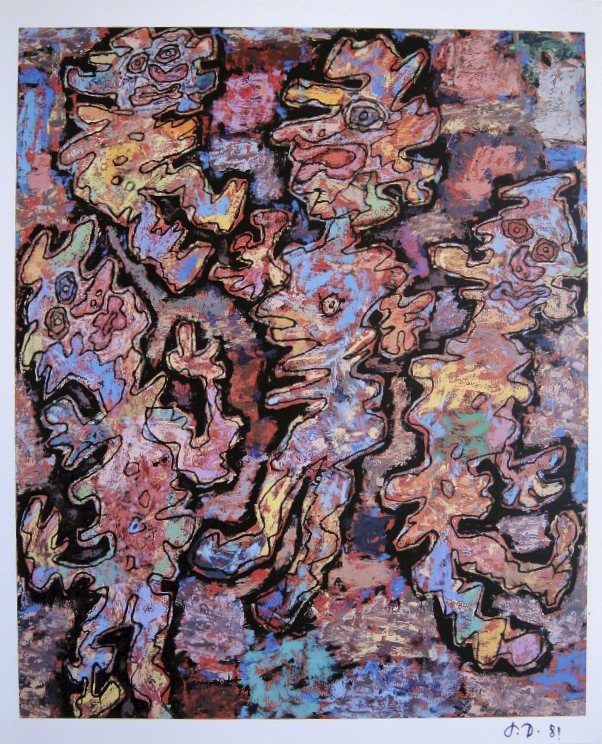 Jean Dubuffet, signed Print 1981: Signed Print by Jean DUBUFFET. From a signed VIP book, published in 1981. Hand signed by Dubuffet in black pen. Editeur: Fernand Mourlot, Paris. Size: 11.81 x 9.45 inches (30 x 24 cm), printed on the 