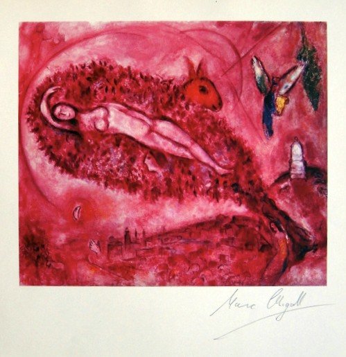 Marc CHAGALL, Heliolitho 1957: Marc CHAGALL, signed Heliolitho, 1957. Hand signed by Marc CHAGALL in pencil. From a signed VIP book, published in 1957. Editeur: Fernand Murlot, Paris, par Jacques Lassaigne. Size: 9.06 x 7.48 inches