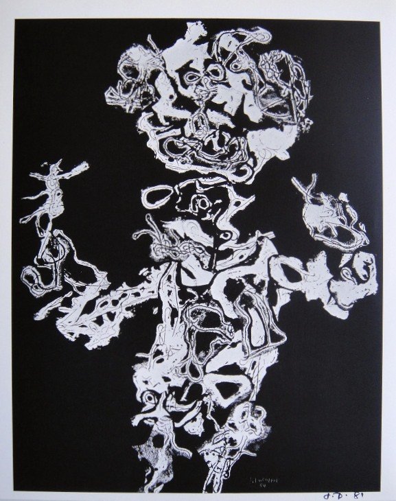 Jean Dubuffet, signed Print 1981: Signed Print by Jean DUBUFFET. From a signed VIP book, published in 1981. Hand signed by Dubuffet in black pen. Editeur: Fernand Mourlot, Paris. Size: 11.81 x 9.45 inches (30 x 24 cm), printed on the 