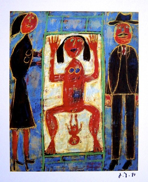 Jean Dubuffet, signed Print 1981: Signed Print by Jean DUBUFFET. From a signed VIP book, published in 1981. Hand signed by Dubuffet in black pen. Editeur: Fernand Mourlot, Paris. Size: 9.45 x 7.48 inches (24 x 19 cm), printed on the b