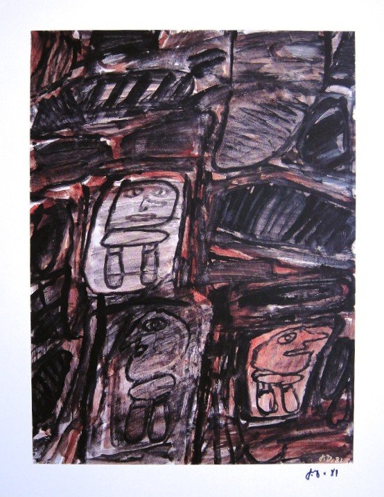 Jean Dubuffet, signed Print 1981: Signed Print by Jean DUBUFFET. From a signed VIP book, published in 1981. Hand signed by Dubuffet in black pen. Editeur: Fernand Mourlot, Paris. Size: 11.81 x 9.45 inches (30 x 24 cm), printed on the 