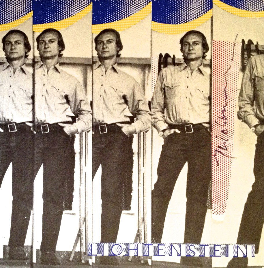 Roy LICHTENSTEIN, signed Print, Self-Portrait Cover,: Roy LICHTENSTEIN, "Self-Portrait Cover" signed Print. From a signed VIP book from 1975. Hand signed by Roy Lichtenstein in black pen. Prov: E.P.C.B. departement des arts plastiques. Thin cardboard, pr