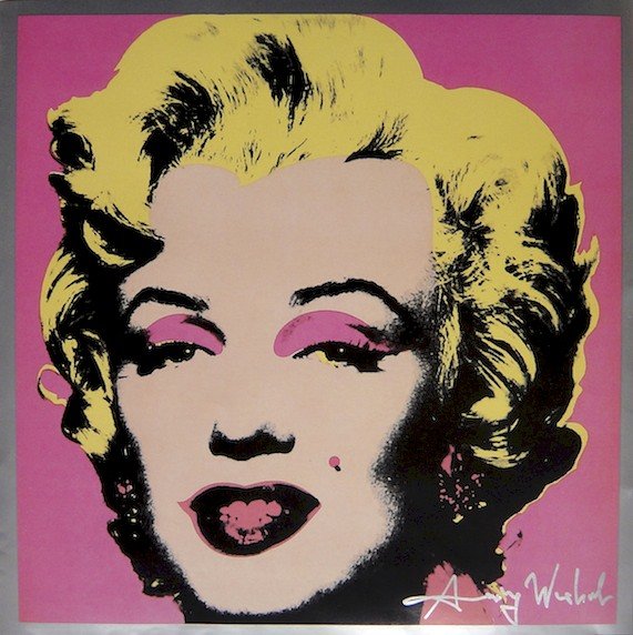 ANDY WARHOL, Signed Print Marilyn Monroe, 1982: Andy WARHOL, "Marilyn Monroe", signed Print. From a signed VIP-catalog from 1982. Hand signed by Andy Warhol in silver pen. Size: 9 x 9 in (23 x 23 cm).