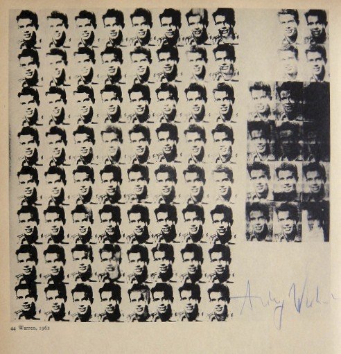 Andy Warhol, signed Print,"Warren", 1986: Andy WARHOL,"Warren", signed special Print. From a signed VIP book from 1966. Hand signed by Andy Warhol in blue pen. With title, page number and printed on the back. Size: 11.02 x 8.27 inches (28 x 2