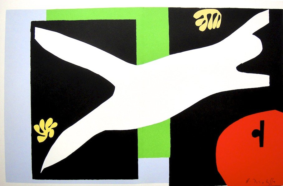 Henri Matisse, signed Lithograph "Jazz", 1951: Henri Matisse, signed lithograph from the VIP folder "Jazz". Hand signed by Matisse in pencil. 2. Edition, published in 1951. Size: 11.02 x 16.34 inches (28 x 41.5 cm), with book fold.