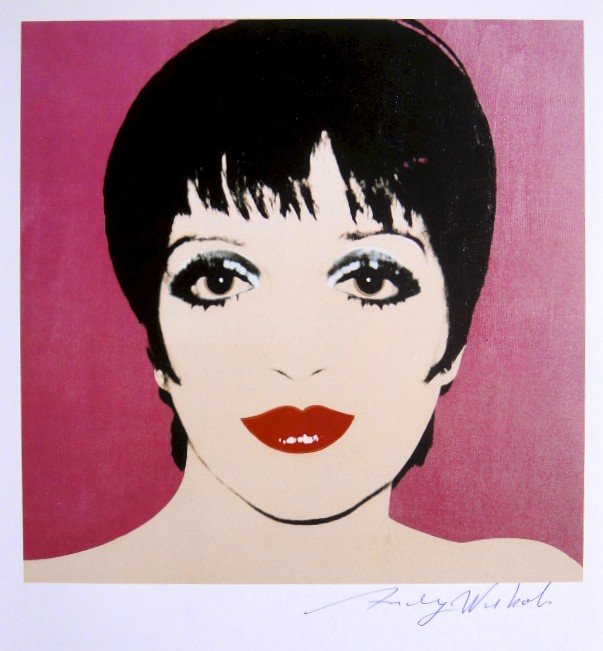 Andy Warhol, signed Print, Portraits, 1986: Andy WARHOL, "Liza Minnelli" signed Print. From a signed VIP book from 1986. Hand signed by Andy Warhol in blue pen. Size: 10.24 x 9.06 inches (26 x 23 cm), printed on the back.
