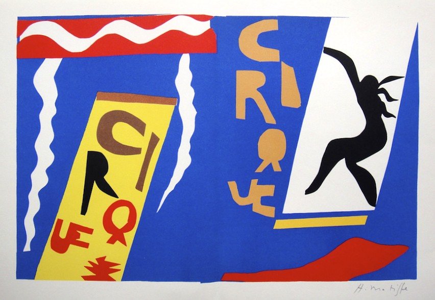 Henri Matisse, signed Lithograph "Jazz", 1951: Henri Matisse, signed lithograph from the VIP folder "Jazz". Hand signed by Matisse in pencil. 2. Edition, published in 1951. Size: 11.02 x 16.34 inches (28 x 41.5 cm), with book fold.