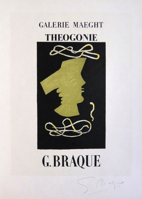 Georges Braque Lithograph Ecole de Paris 1952: Original lithograph from a VIP folder, 1952. Hand signed by Georges Braque in pencil. Lithograph: Fernand Mourlot, Paris. Editeur and Prov: Galerie Maeght, Paris. Size: 11.8 x 9 inches (30 x 23 cm).