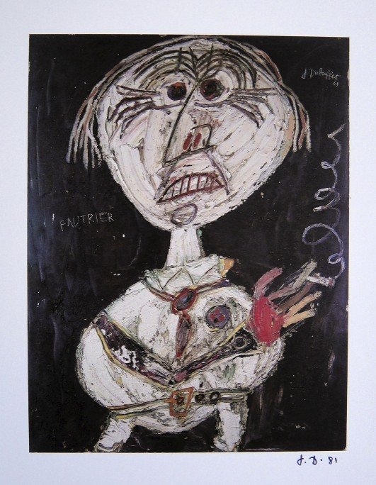 Jean Dubuffet, signed Print 1981: Signed Print by Jean DUBUFFET. From a signed VIP book, published in 1981. Hand signed by Dubuffet in black pen. Editeur: Fernand Mourlot, Paris. Size: 9.84 x 7.87 inches (25 x 20 cm), printed on the b