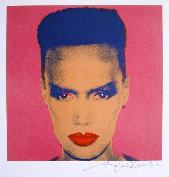 Andy Warhol, signed Print, Portraits, 1986: Andy WARHOL, "Grace Jones" signed Print. From a signed VIP book from 1986. Hand signed by Andy Warhol in blue pen. Size: 10.24 x 9.06 inches (26 x 23 cm), printed on the back.