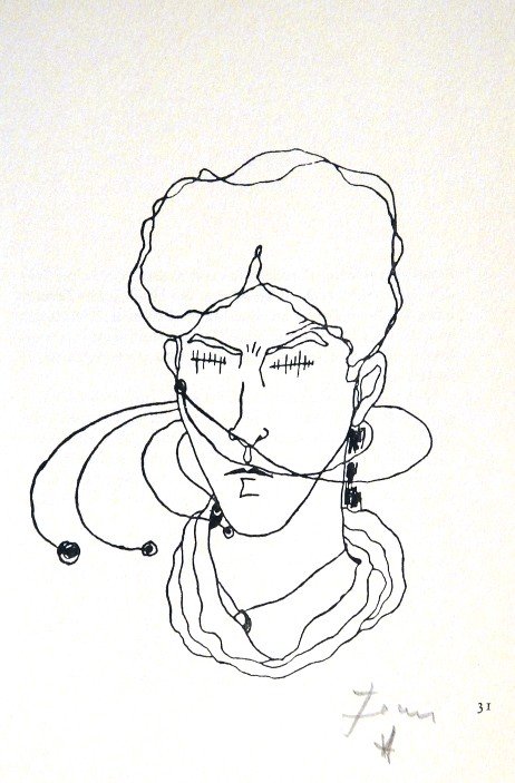 Jean COCTEAU, Signed Print 1958: Signed Print by Jean Cocteau. Hand signed by Cocteau in pencil. Published in the signed special editionin 1959. Size: 9.45 x 6.3 inches (24 x 16 cm), page number and printed on the back.