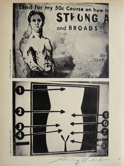 ANDY WARHOL, Signed Print "Advertisement", 1966: Andy WARHOL, "Advertisement" signed special Print. From a signed VIP book from 1966. Hand signed by Andy Warhol in blue pen. With title, page number and printed on the back. Size: 11.02 x 8.27 inches