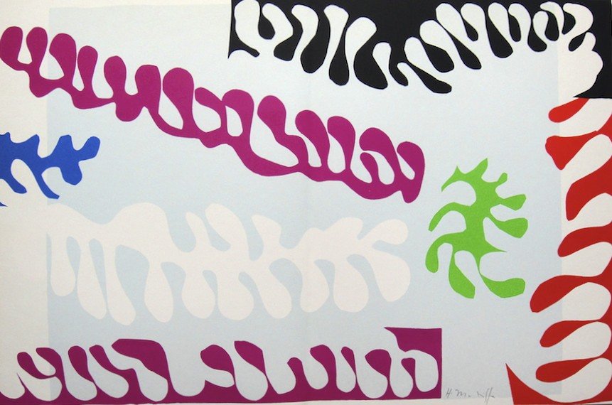 Henri Matisse, signed Lithograph "Jazz", 1951: Henri Matisse, signed lithograph from the VIP folder "Jazz". Hand signed by Matisse in pencil. 2. Edition, published in 1951. Size: 11.02 x 16.34 inches (28 x 41.5 cm), with book fold.