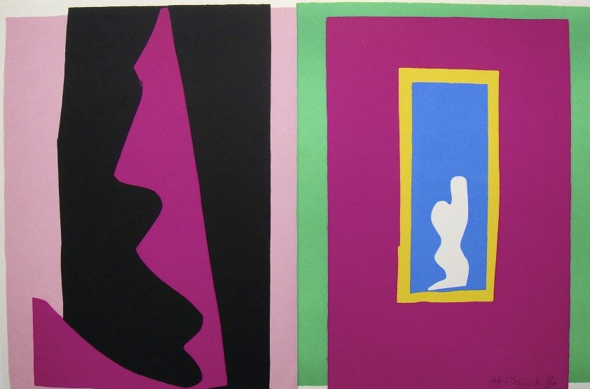 Henri Matisse, signed Lithograph "Jazz", 1951: Henri Matisse, signed lithograph from the VIP folder "Jazz". Hand signed by Matisse in pencil. 2. Edition, published in 1951. Size: 11.02 x 16.34 inches (28 x 41.5 cm), with book fold.