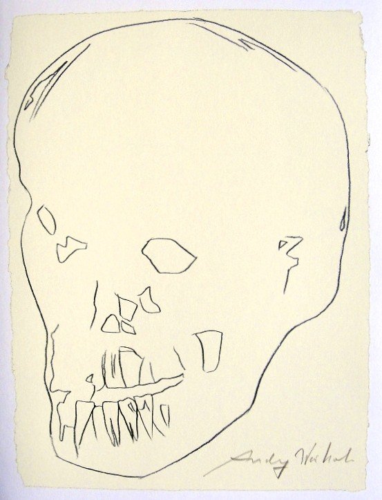 Andy Warhol, signed Print, Philip Niarchos' Skull, 1986: Andy WARHOL, "Philip Niarchos' Skull" signed special Print. From a signed VIP book "Sketches" from 1976. Hand signed by Andy Warhol in brown pencil. Size: 11.81 x 9.06 inches (30 x 23 cm), printed on 