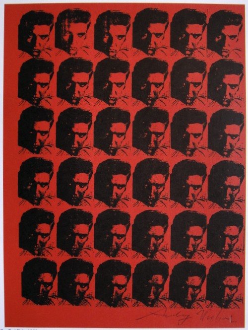 Andy Warhol, signed special Print, 1976: Andy WARHOL, "Red Elvis" signed special Print. From a signed VIP book from 1976. Hand signed by Andy Warhol in black pen. Size: 9.45 x 7.09 inches (24 x 18 cm), printed on the back.