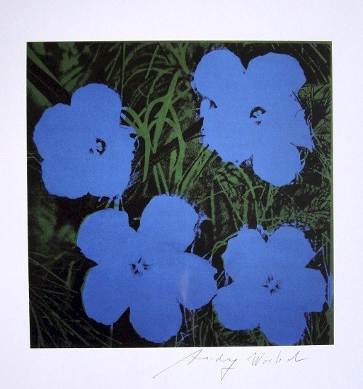 Andy Warhol, signed Print, Flowers, 1986: Andy WARHOL, "Flowers" signed Print. From a signed VIP book from 1986. Hand signed by Andy Warhol in black pen. Size: 7.87 x 7.09 inches (20 x 18 cm).