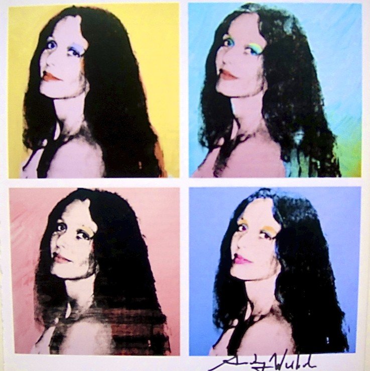 Andy Warhol, signed Print, "Brooke Hayward", 1986: Andy WARHOL, "Brooke Hayward" signed Print. From a signed VIP book from 1986. Hand signed by Andy Warhol in black pen. Size: 10.24 x 9.06 inches (26 x 23 cm), printed on the back.
