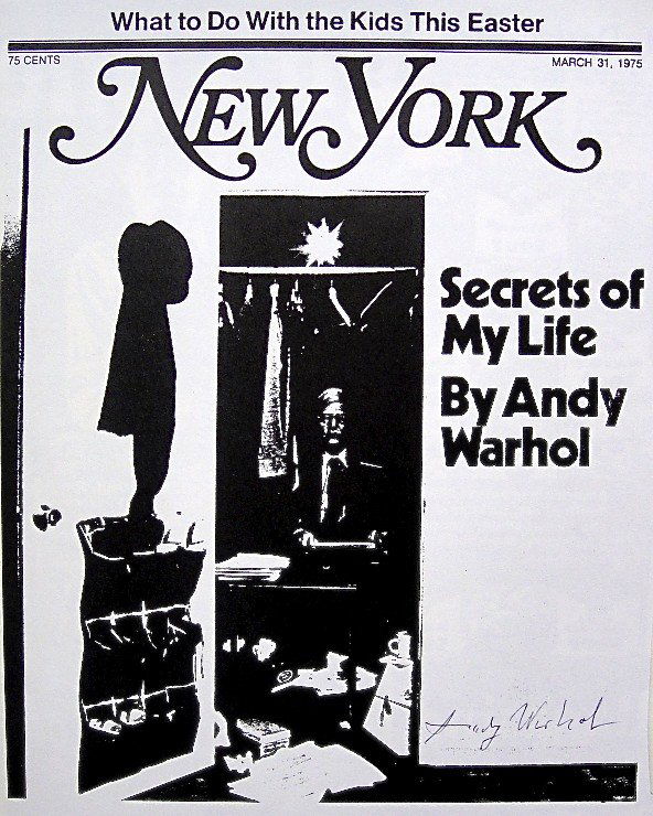 ANDY WARHOL, Signed Print "Secrets of my Life", 1966: Andy WARHOL, "Secrect of my Life" signed special Print. From a signed VIP book from 1966. Hand signed by Andy Warhol in blue pen. With title, page number and printed on the back. Size: 10.23 x 8.27 in