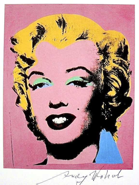 Andy Warhol, signed Print, Lavender Marilyn, 1986: Andy WARHOL, "Lavender Marilyn" signed Print. From a signed VIP book from 1986. Hand signed by Andy Warhol in black pen. Size:11.81x 9.44 in (30 x 24 cm), print size: 5.90 x 4.72 (15 x 12 cm), printed