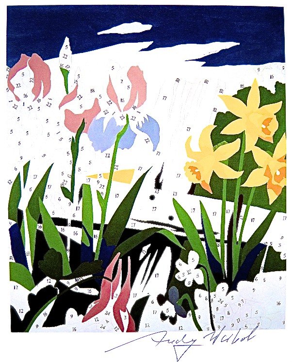Andy Warhol, signed Print, "Do it Yourself (Flowers)" ,: Andy WARHOL,"Do it Yourself (Flowers)" signed Print. From a signed VIP book from 1986. Hand signed by Andy Warhol in black pen. Size: 10.24 x 9.06 inches (26 x 23 cm), print size: 7.48 x 6.49 in. (19 