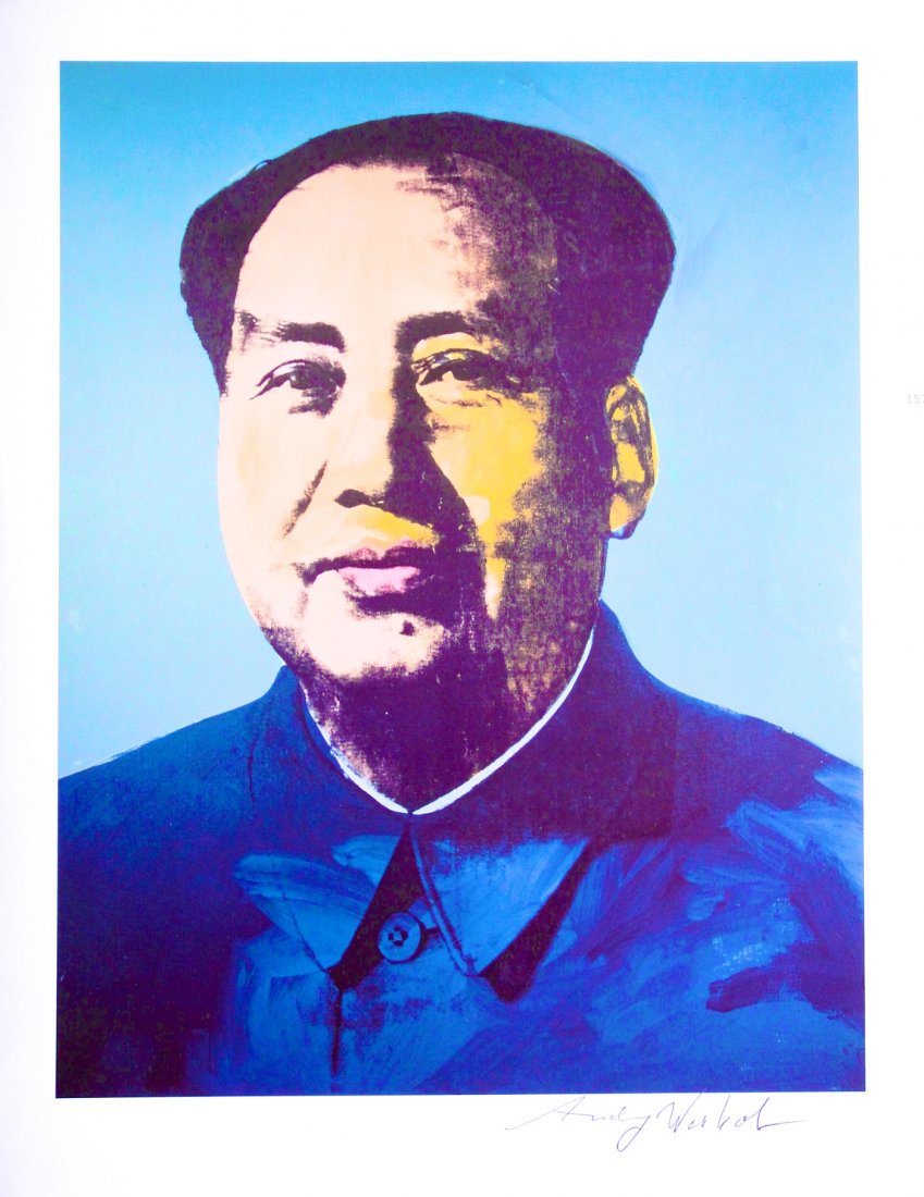 Andy Warhol, signed special Print, 1976: Andy WARHOL, "Mao" signed special Print. From a signed VIP book from 1976. Hand signed by Andy Warhol in black pen. Size: 9.06 x 7.48 inches (23 x 19 cm), printed on the back.