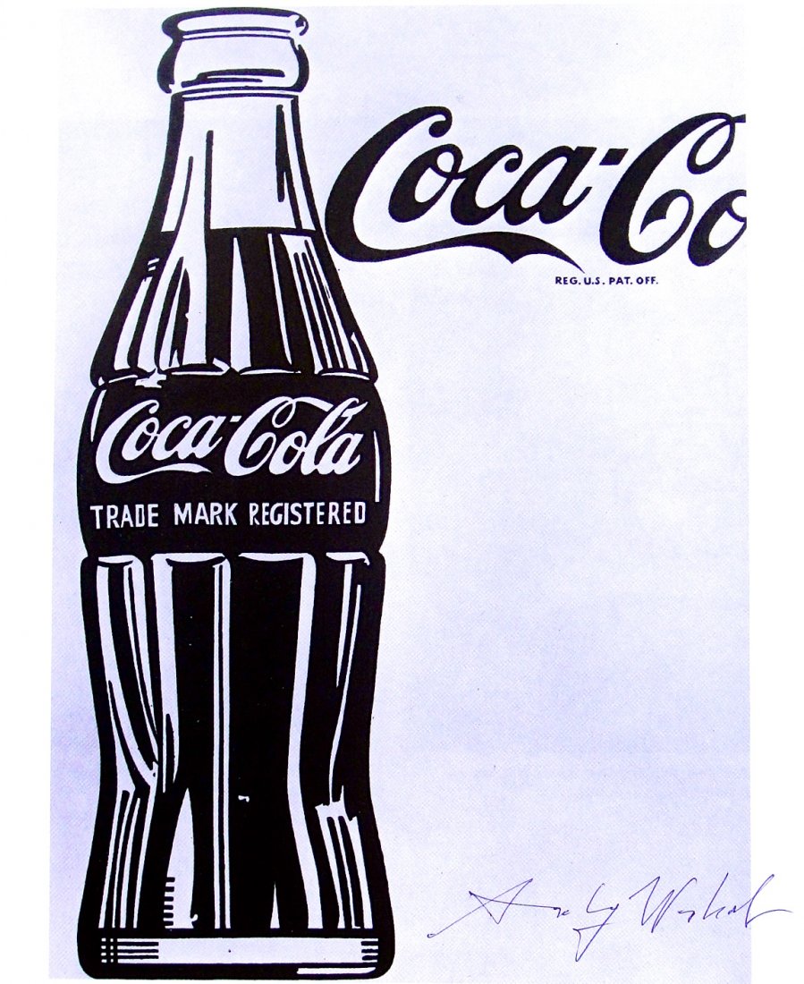 Andy Warhol, signed Print, Large Coca-Cola 1986: Andy WARHOL, "Large Coca-Cola" signed special Print. From a signed VIP book from 1986. Hand signed by Andy Warhol in black pen. Size: 9.25 x 9.25 inches (23.5 x 23.5 cm), printed on the back.
