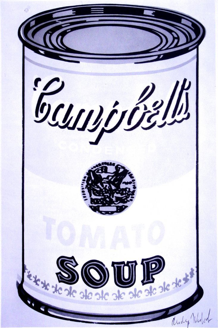 Andy Warhol, signed Print," Campbell's Soup Can", 1986: Andy WARHOL, "Campbell's Soup Can" signed special Print. From a signed VIP book from 1986. Hand signed by Andy Warhol in blue pen. With title, page number and printed on the back. Size: 11.02 x 8.27 i