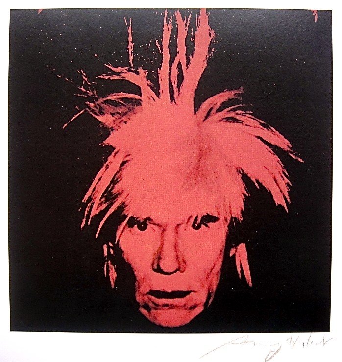 Andy Warhol, signed Print, "Self-Protrait", 1986: Andy WARHOL, "Self- Protrait" signed Print. From a signed VIP book from 1986. Hand signed by Andy Warhol in brown pen. Size:11.81x 9.44 in (30 x 24 cm), printed on the back.