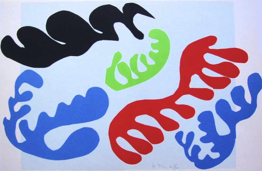 Henri Matisse, signed Lithograph "Jazz", 1951: Henri Matisse, signed lithograph from the VIP folder "Jazz". Hand signed by Matisse in pencil. 2. Edition, published in 1951. Size: 11.02 x 16.34 inches (28 x 41.5 cm), with book fold.