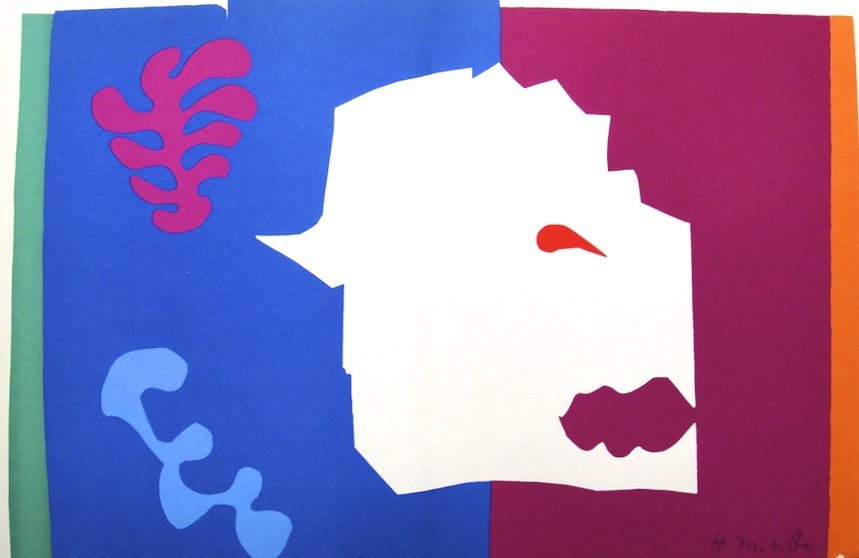 Henri Matisse, signed Lithograph "Jazz", 1951: Henri Matisse, signed lithograph from the VIP folder "Jazz". Hand signed by Matisse in pencil. 2. Edition, published in 1951. Size: 11.02 x 16.34 inches (28 x 41.5 cm), with book fold.