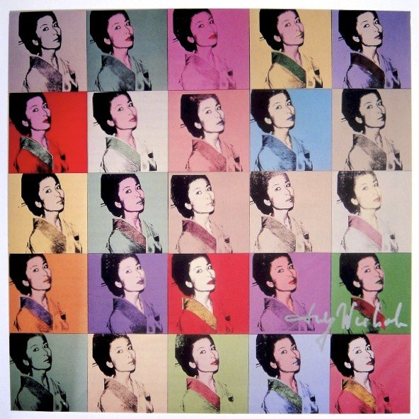 Andy Warhol, signed Print, Kimiko, 1986: Andy WARHOL, "Kimiko" signed special Print. From a signed VIP book from 1976. Hand signed by Andy Warhol in silver pen. Size: 9.25 x 9.25 inches (23.5 x 23.5 cm), printed on the back.