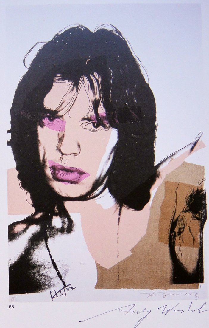 Andy Warhol, signed Print, Mick Jagger, 1978: Andy WARHOL, "Mick Jagger", signed Print. From a signed VIP book from 1978. Hand signed by Andy Warhol in black pen. Size: 5.31 x 8.26 inches (13.5 x 21 cm), small picture number.