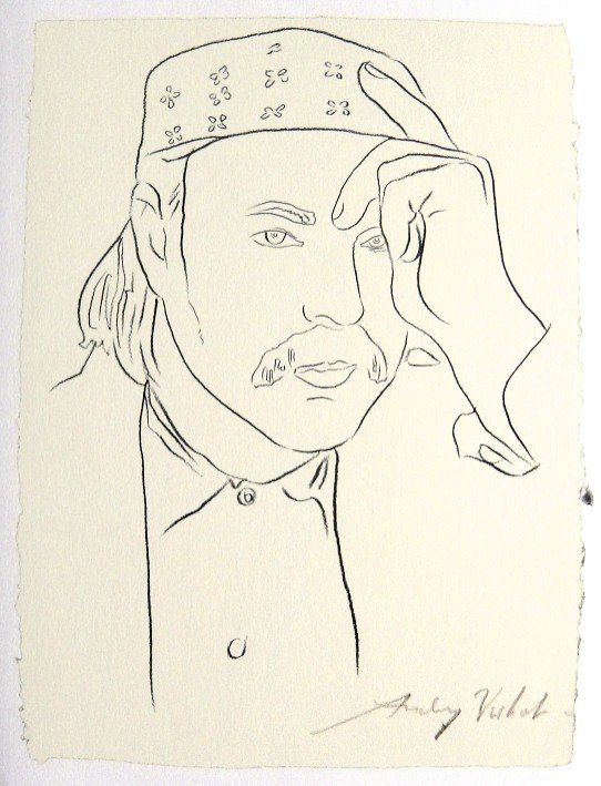 Andy Warhol, signed Print, Bruce Weber, 1976: Andy WARHOL, "Bruce Weber" signed special Print. From a signed VIP book "Sketches" from 1976. Hand signed by Andy Warhol in brown pencil. Size: 11.81 x 9.06 inches (30 x 23 cm), printed on the back.