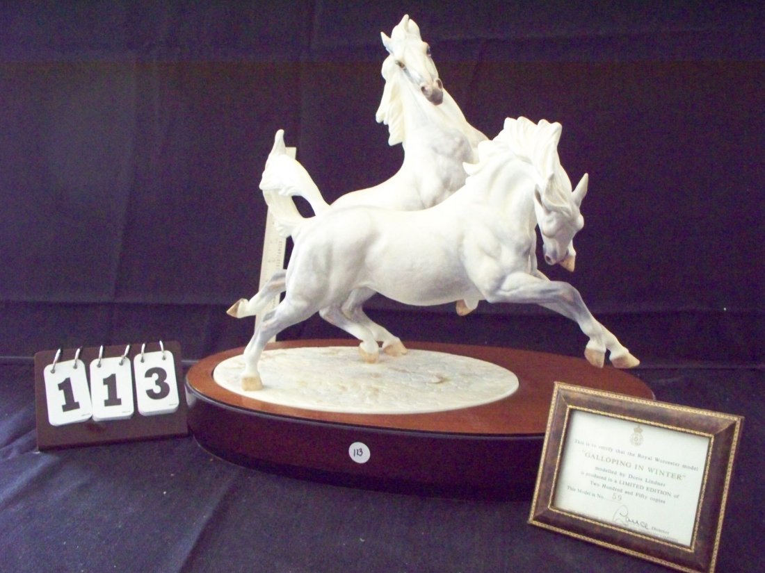 ROYAL WORCESTER 59 GALLOPING IN WINTER 1974 DORIS LINDN: ROYAL WORCESTER 59 GALLOPING IN WINTER 1974 DORIS LINDNER - 16''x18''