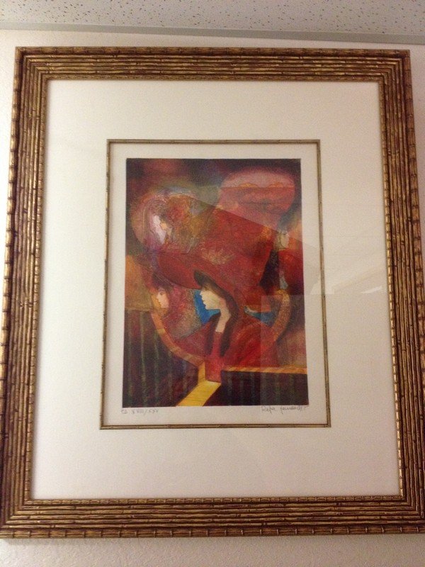 ART - WOMEN WITH LARGE RED HATS - SIGNED RAFA FERNANDEZ: ART - WOMEN WITH LARGE RED HATS - SIGNED RAFA FERNANDEZ (LOWER RIGHT - PENCIL) - NUMBERED 18/25 (LOWER LEFT) - ARTIST PROOF - SIZE 17''x13'' - SIZE WITH FRAME 29''x25''
