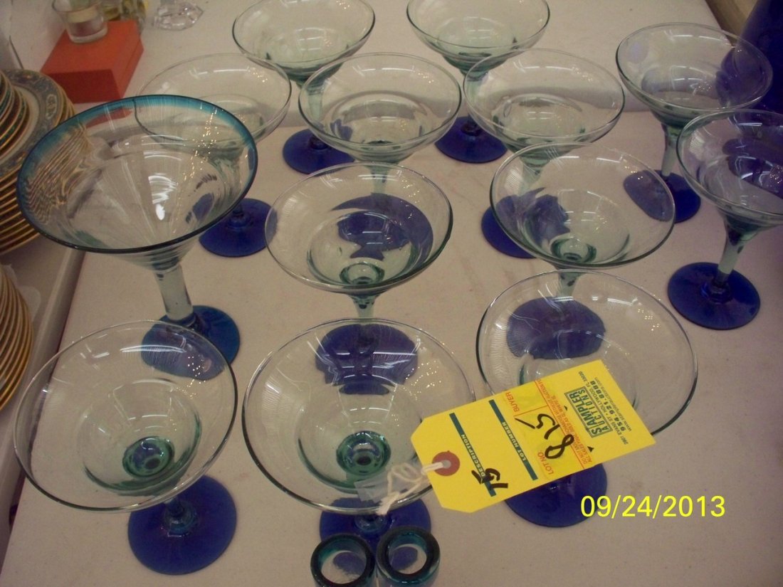 LOT OF 15 PIECES - 13 MARGARITA GLASSES / 2 MATCHING: LOT OF 15 PIECES - 13 MARGARITA GLASSES / 2 MATCHING SHOT GLASSES