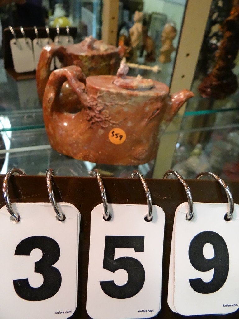 STONE TEA POT - WITH FLORAL DESIGN - RED - 4'' TALL: STONE TEA POT - WITH FLORAL DESIGN - RED - 4'' TALL (7''WIDE)